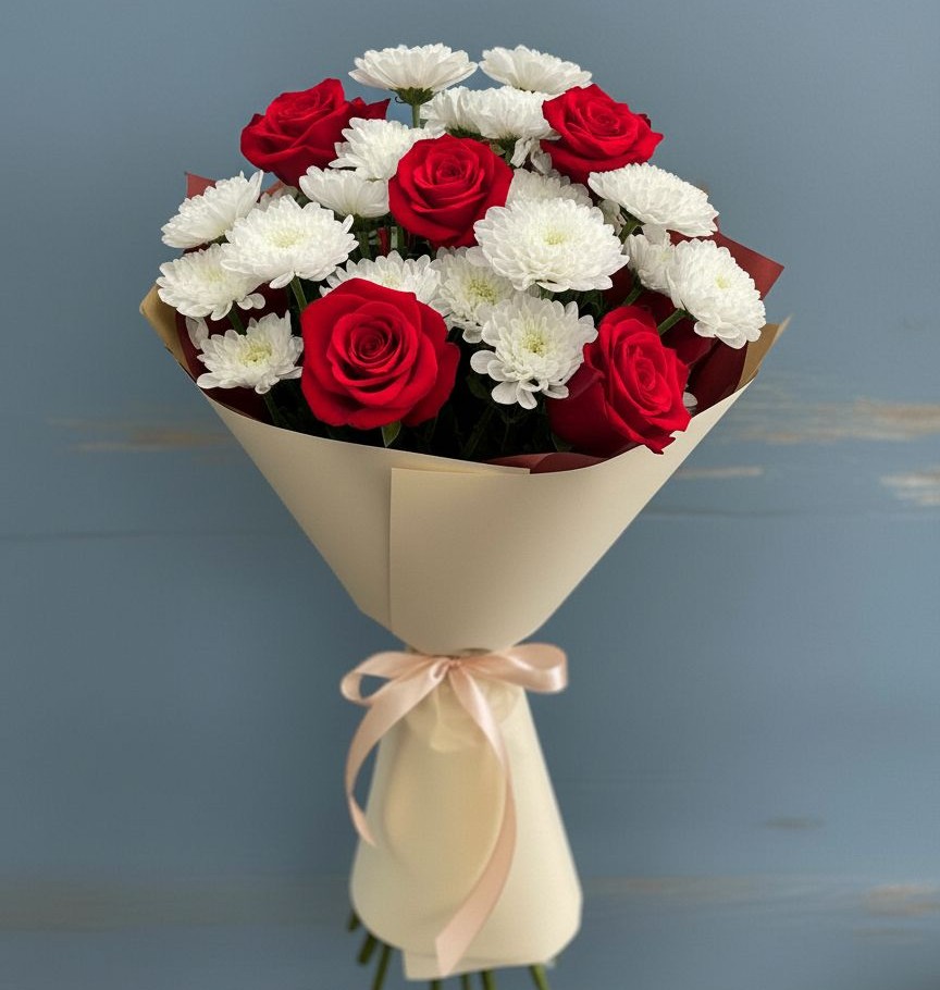 Букет цветов из: Розы и Хризантемы в Мамадыш