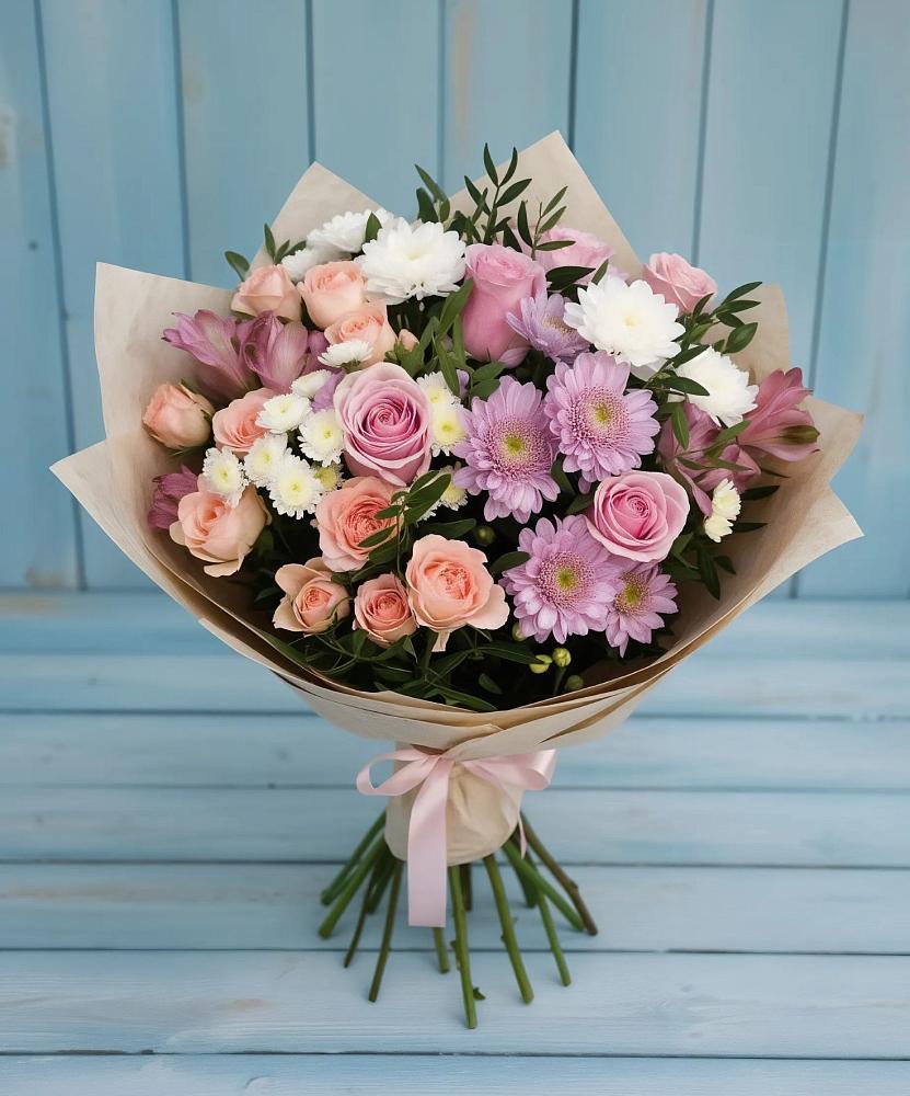 Букет цветов из: Хризантемы, Розы и Альстромерии в Мамадыш