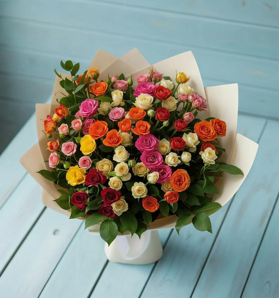 Букет Микс из разноцветных кустовых роз в Мамадыш