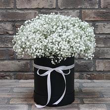 Цветочная композиция из Гипсофила в шляпной коробке в Мамадыш