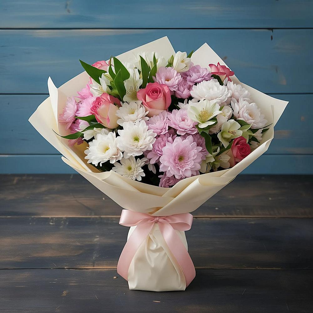 Букет цветов из: Хризантемы, Альстромерии и Розы в Мамадыш